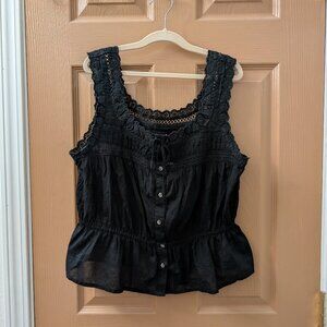 GAP Lace Trim Peplum Top - Black - Medium